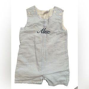 Seersucker Embroidered shortalls with “Alex”